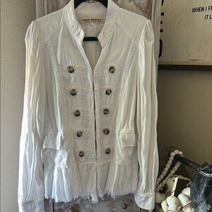 Free People White Military Style Jacket